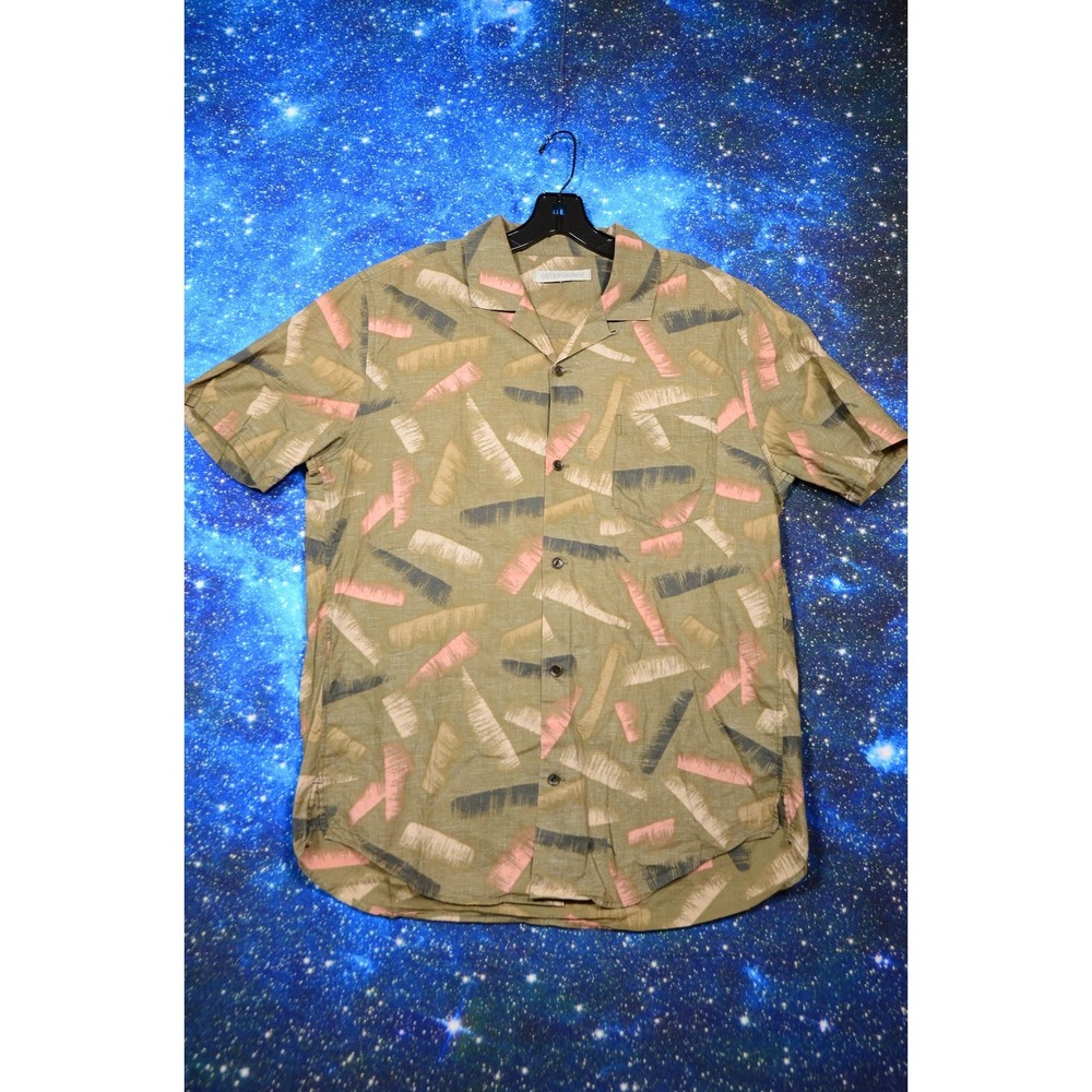 Outerknown Shirt Mens Large Green Abstract Brushstroke Camp Button Up Casual
